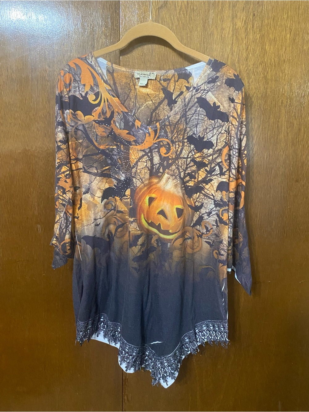 ONE WORLD Halloween Pumpkin Graphic Tunic - Orange & Black